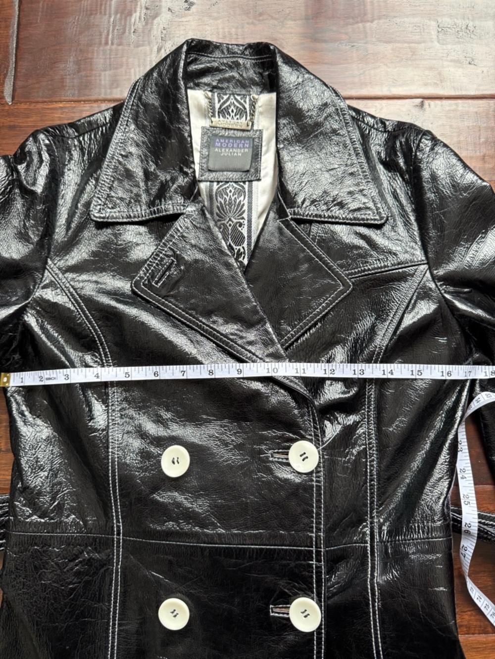 Y2K Black Patent Leather 60s Mod Style Trench Coat - Picture 6 of 11